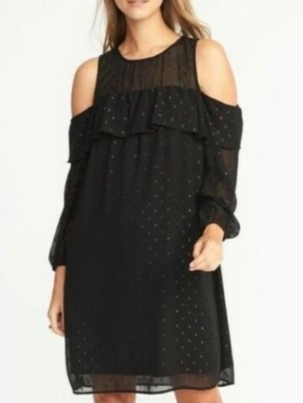 Old Navy Black Cold-Shoulder Ruffle Shift Dress